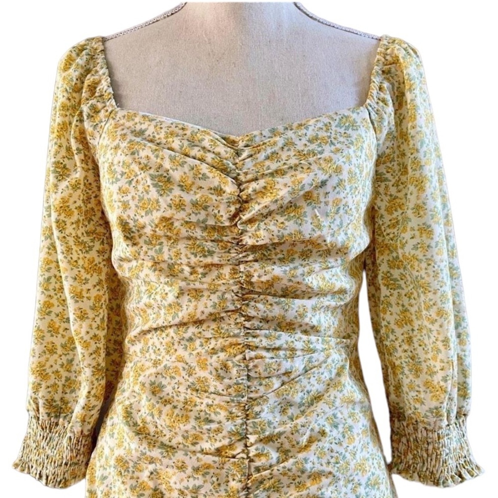 Piper And Scoot Lush Savannah Floral Ruched Dress Yellow Size Xl — image 3 of 8